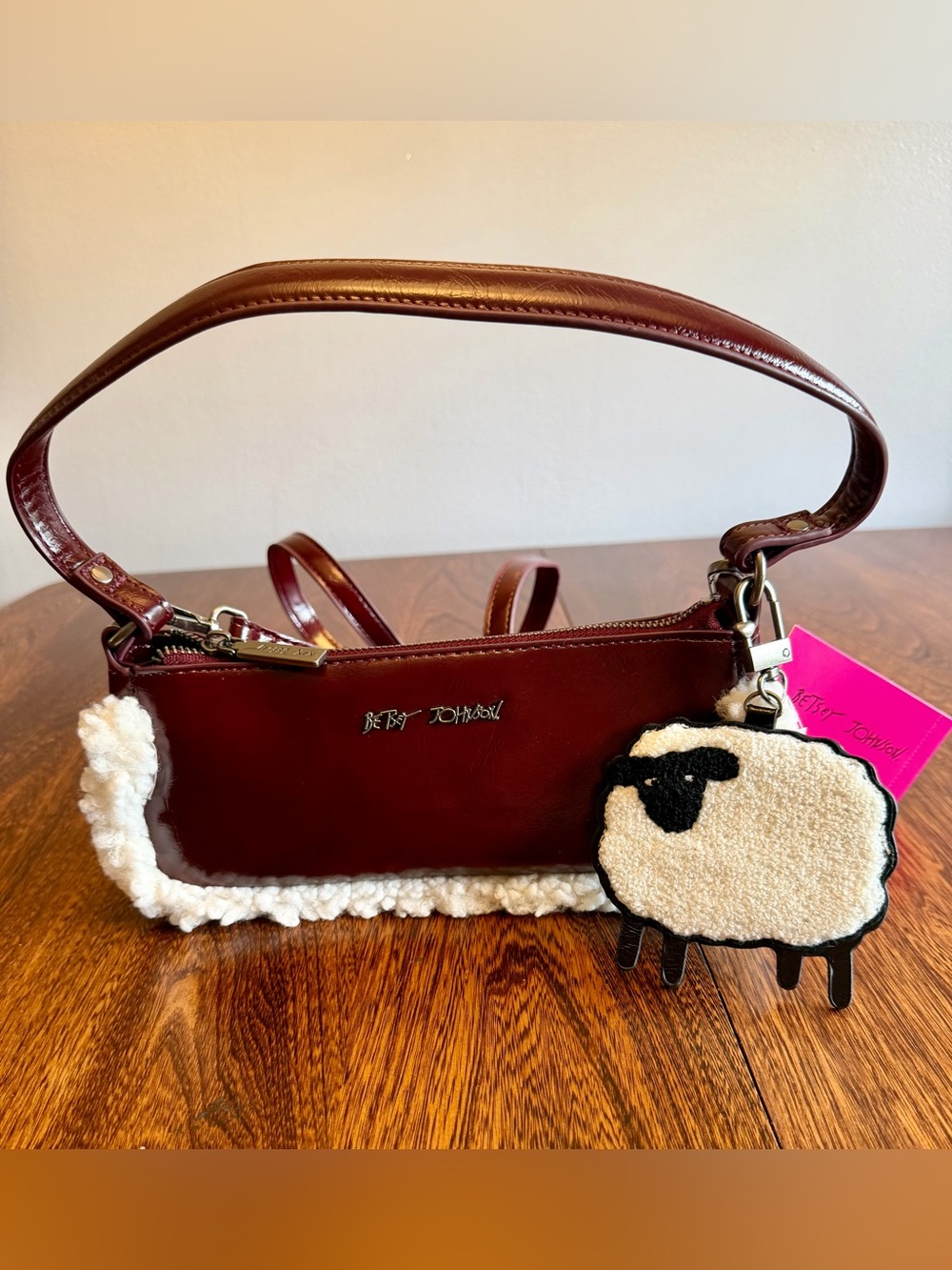 Betsey’s Shoulder/Crossbody With White Shearling Trim & Adorable Sheep Charm